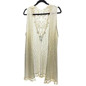 Yuni Los Angeles Cardigan Open Front Crochet & Tassels Women's Size XL